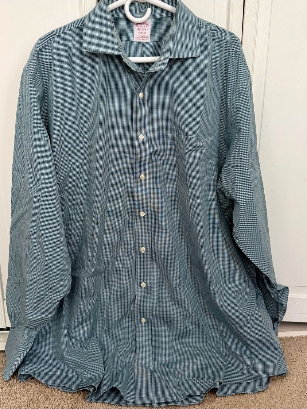 Brooks Brothers Madison Dress Shirt 18 Green Blue Check